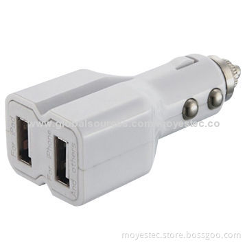 5V/3.1A Dual-USB Car Charger for iPad, iPhone, Samsung Galaxy Tab, 15-month Warranty